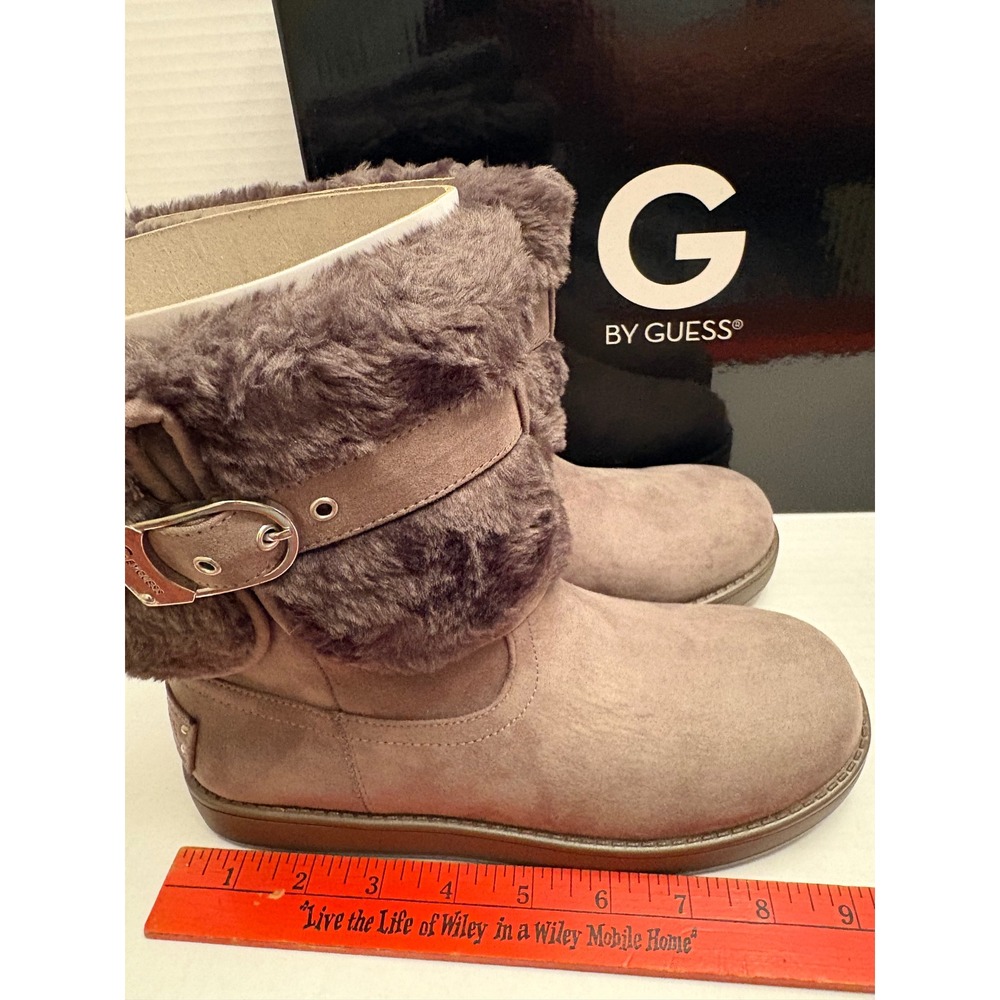 G by GUESS Ggaussie Taupe Faux Fur Buckle Mid Calf Boots Womens 6.5M - Picture 7 of 8